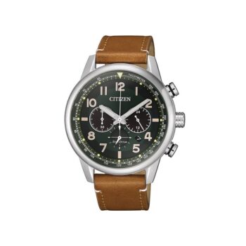 Citizen Eco-Drive Chronograph herreur CA4420-21X med grøn urskive og brun læderrem