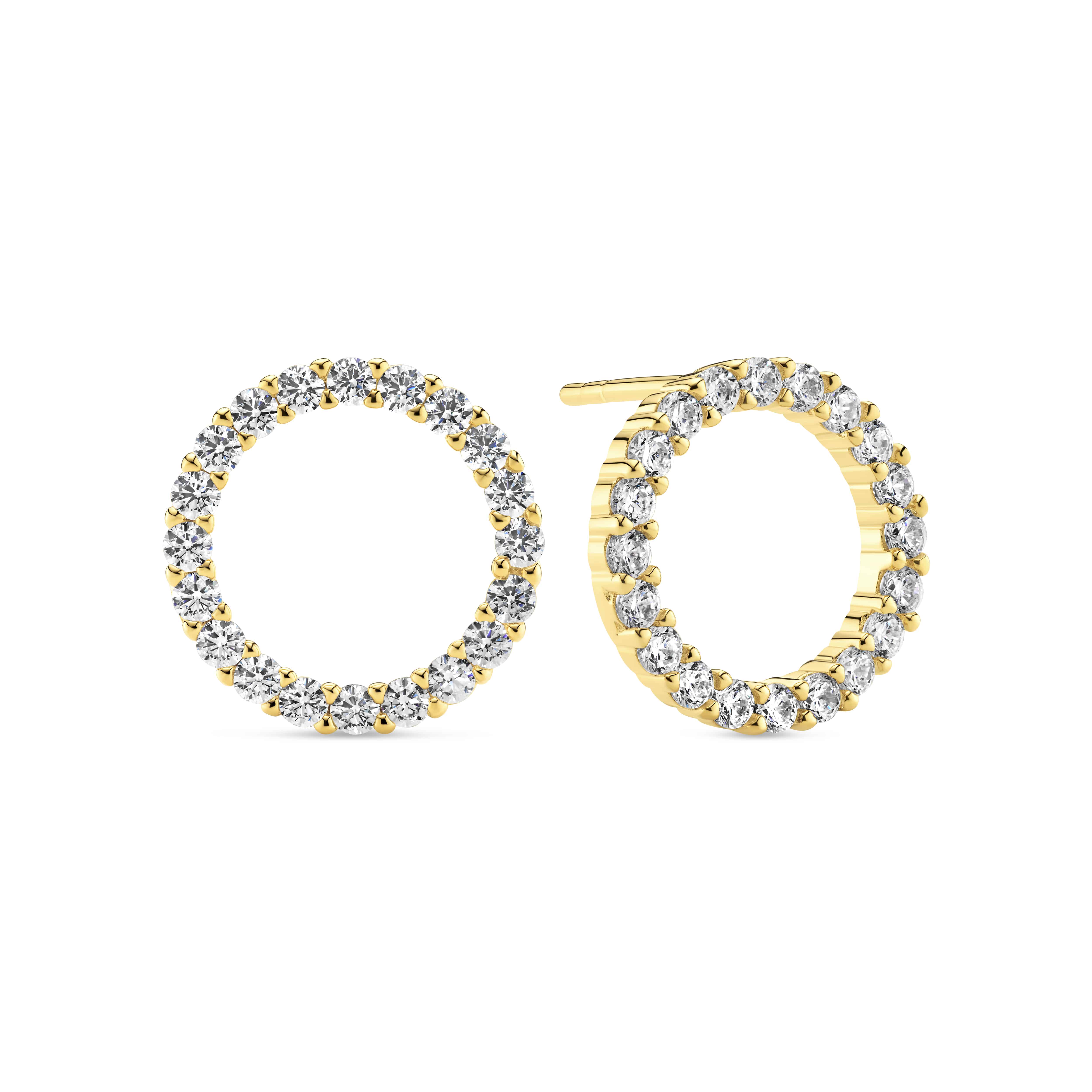 Sif Jakobs Biella Uno Øreringe Forgyldt Sølv SJ-E338-CZYG - elegante cirkeløreringe med klare zirkonia og 14 mm diameter. Perfekt til både hverdag og fest.