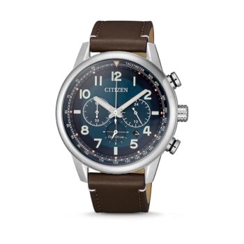 Citizen Eco-Drive Chronograph herreur CA4420-13L med blå urskive og brun læderrem
