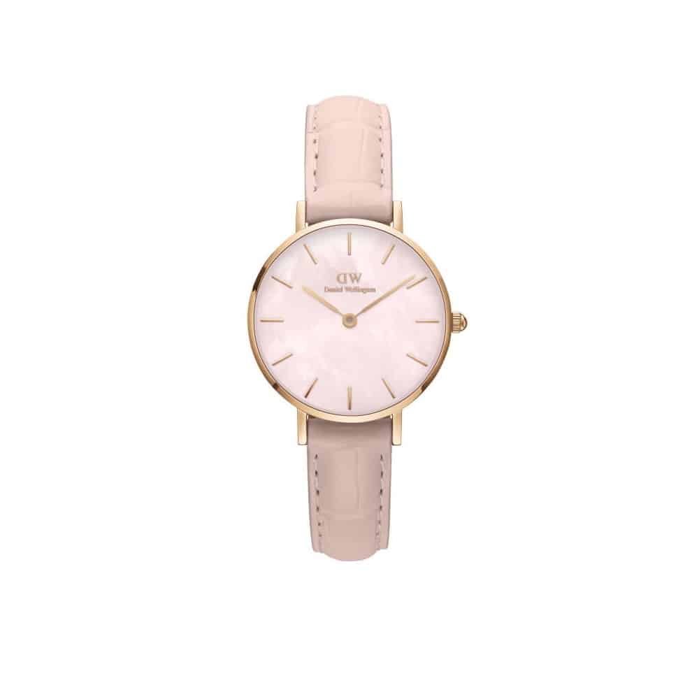Feminint Daniel Wellington Petite Mother of Pearl dameur med lyserød urskive og urrem - DW00100511