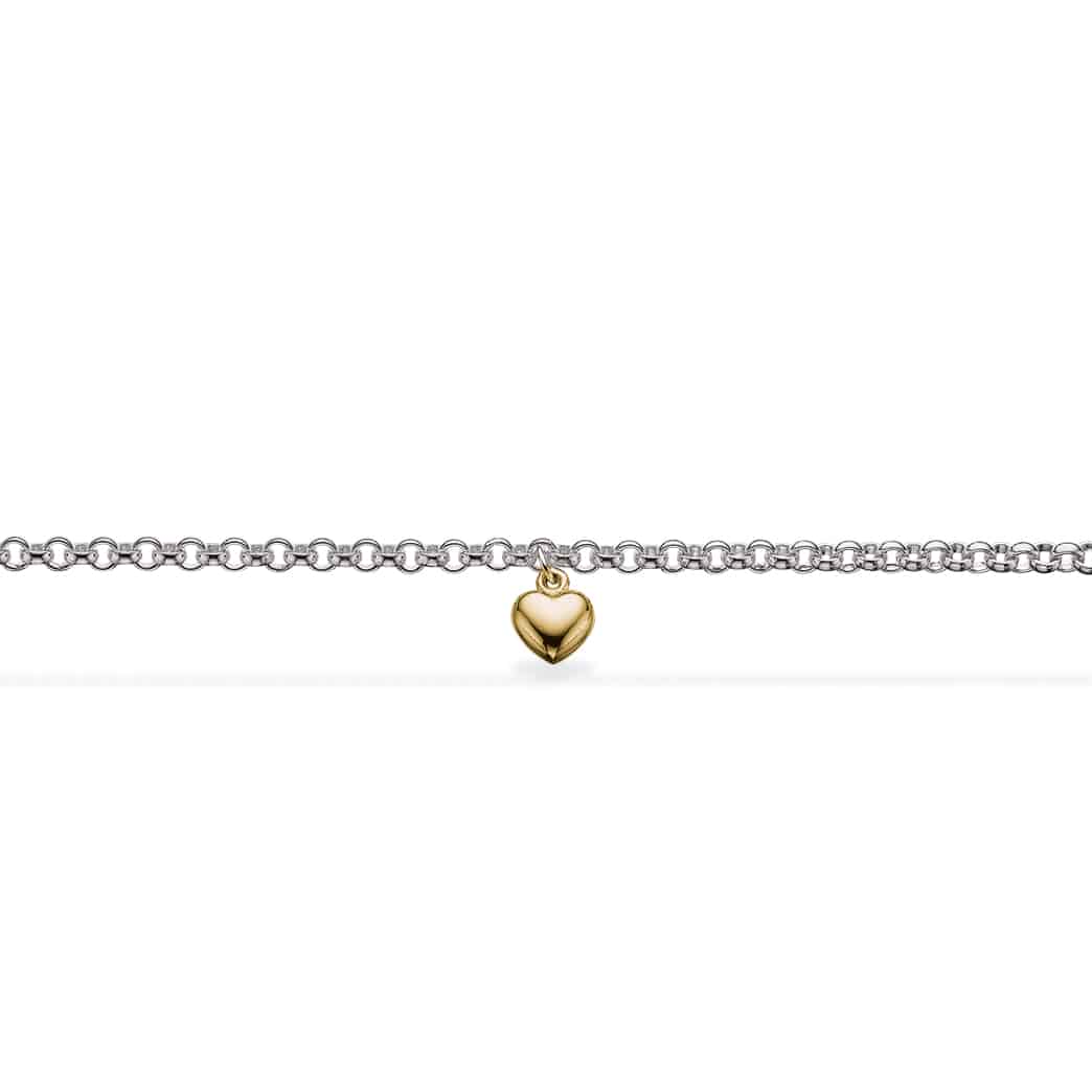 Scrouples Barnearmbånd med 14karat hjerte 670402 Fint sølv barnearmbånd på 16 cm, med et lille sødt 14 karat guld hjerte, placeret midt på armbåndet som et lille charms.