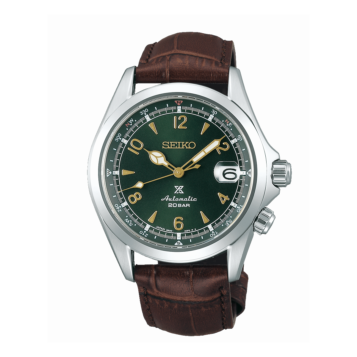 Seiko Prospex Alpinist Automatik SPB121J1 med grøn urskive og brun læderrem