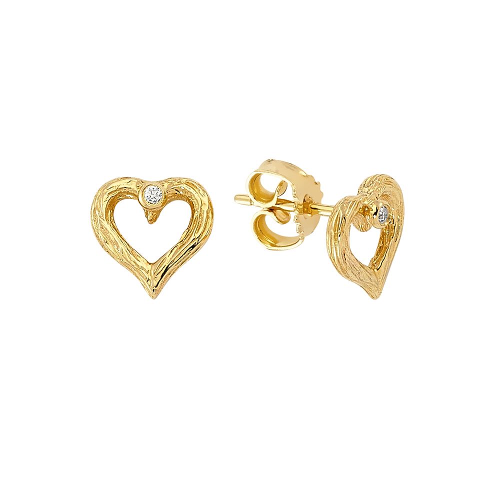 Nuran Nature Hjerte Øreringe Ø1757 002 – Guld ørestikker med diamant 0,01ct