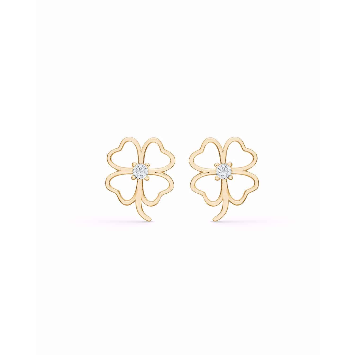 Firkløver Øreringe 8 Karat Guld 8 8406/5/08 - Et par øreringe med den fineste betydning. De fire blade symboliserer tro, håb, kærlighed og held🍀