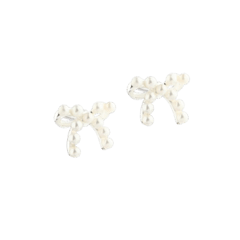 Aqua Dulce Pearly Bow ørestikker sølv 5808 - feminine ørestikker formet som en sløjfe og pyntet med hvide perler. Shop hos Guldsmedlange.dk