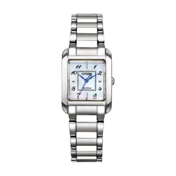 Citizen Ladies Eco-Drive dameur EW5600-87D - rustfrit stål med mother-of-pearl skive, 21x30mm kasse og 50m vandtæthed. Se mere på guldsmedlange.dk.