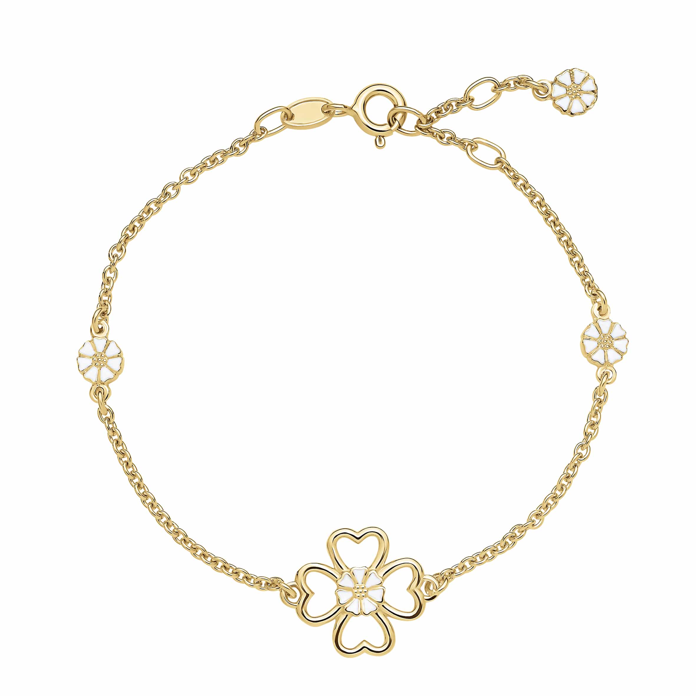 Lund Copenhagen Marguerit armbånd med firkløver forgyldt 9015089-M - Smukt armbånd med et enkelt og symbolsk udtryk. Køb hos Guldsmedlange.dk