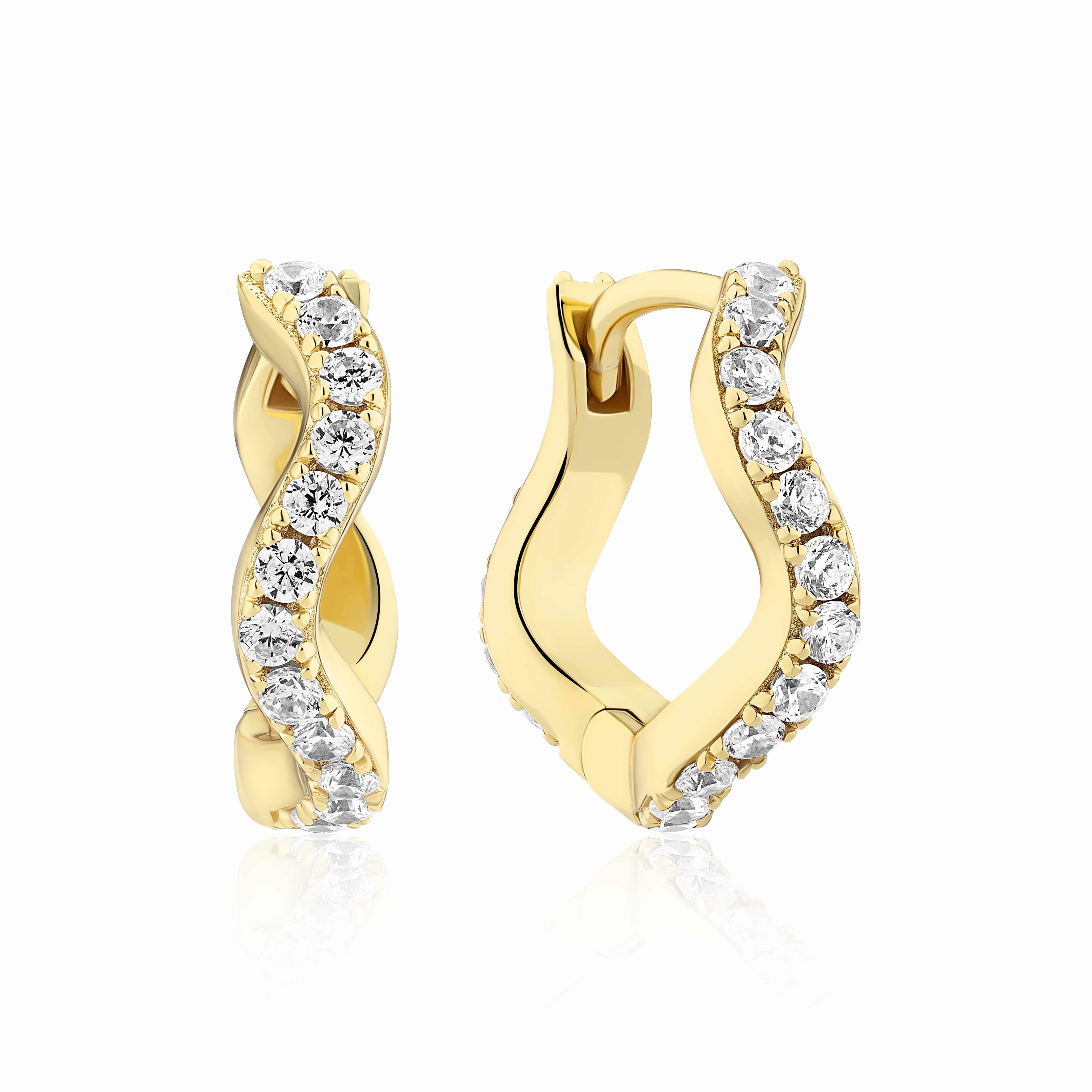 Sif Jakobs Ellera Waves Medio Øreringe Forgyldt Sølv 15mm SJ-E3859-CZ-YG - Hoops med bølget design og click-lukning – elegante og nemme at bære.