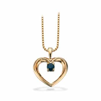 Scrouples Hjerte vedhæng 14 kt guld med safir og forgyldt sølv kæde 210105