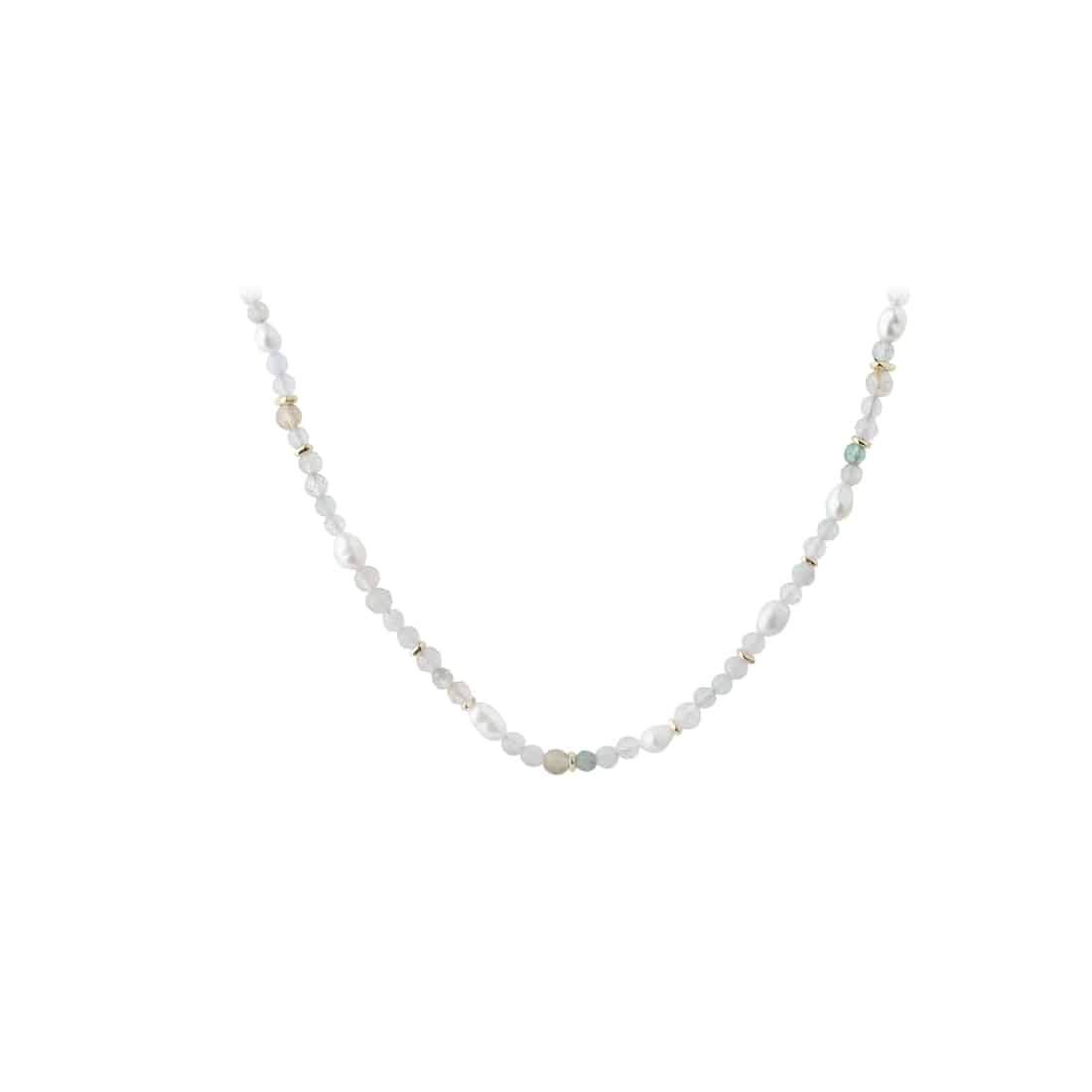 Aqua Dulce Fresa Halskæde Forgyldt 6258 - en smuk og farverig halskæde med green strawberry quartz, citrine og små ferskvandsperler.