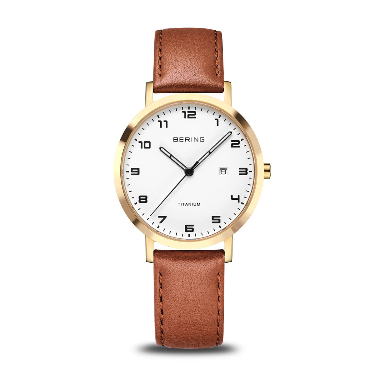 Bering Classic Titanium Dameur 18634-534 med hvid urskive, læderrem og datovisning
