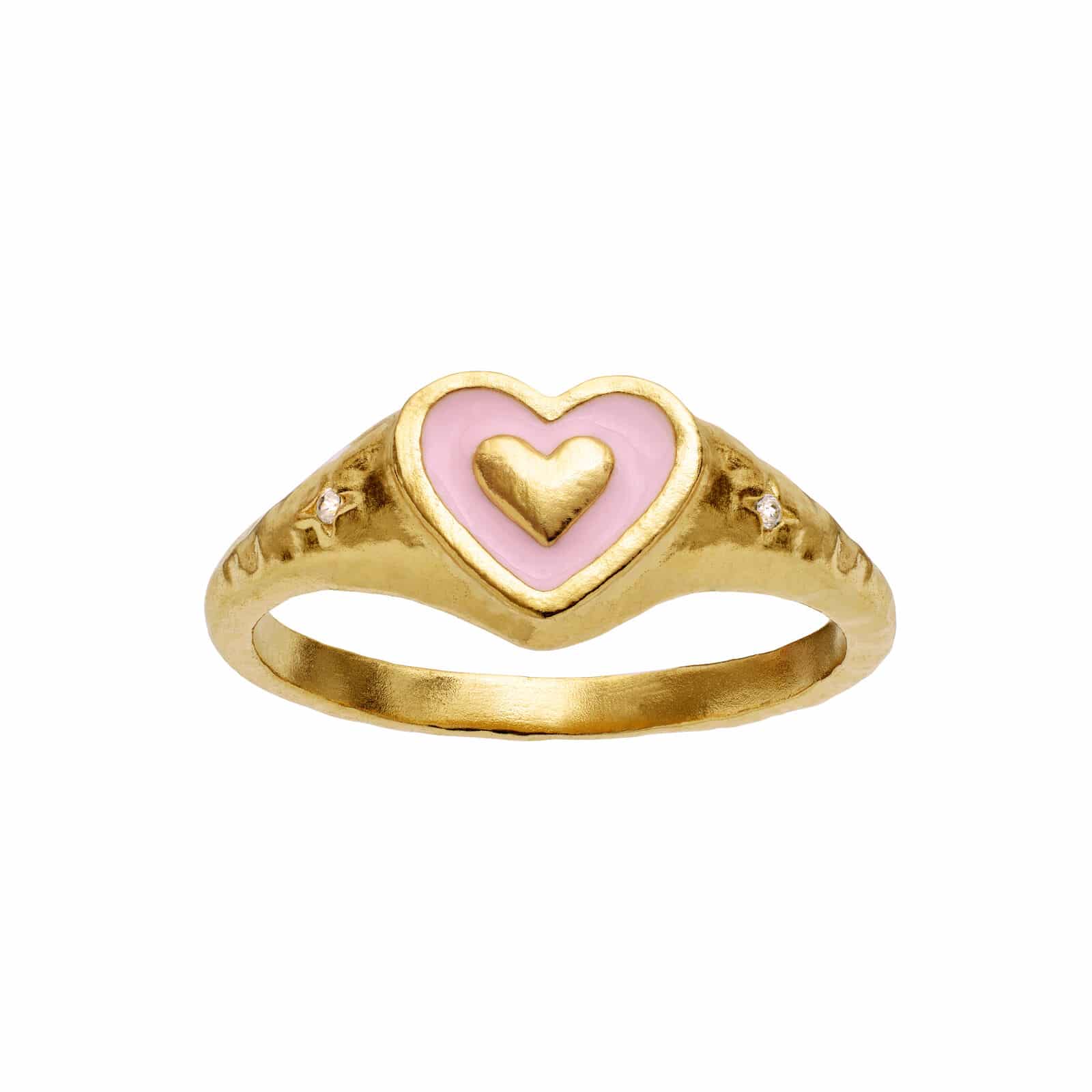 Maanesten Alma Ring 4878a i forgyldt sølv med lyserødt hjerte og zirkoner – Blushing Hearts kollektion