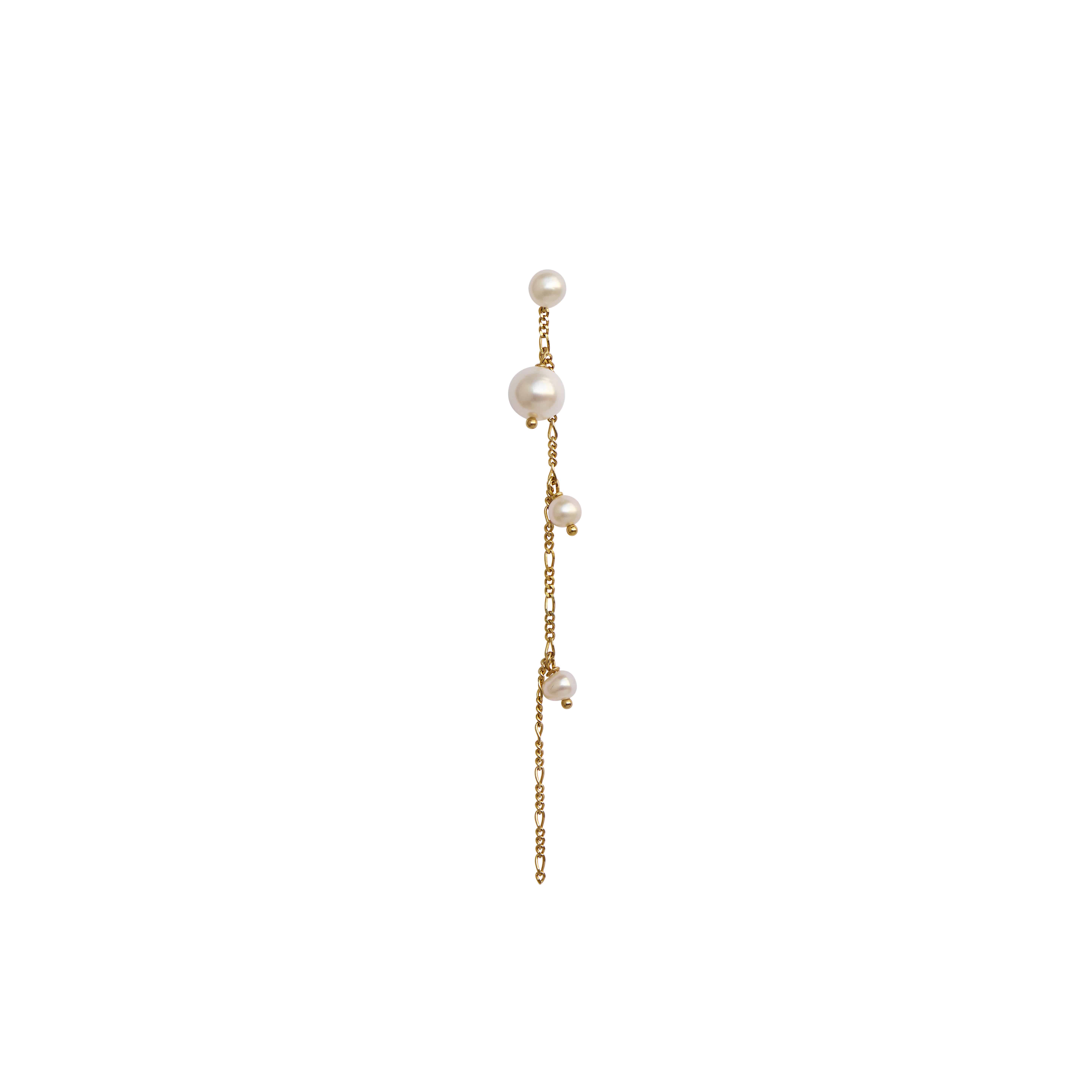 Stine A Callas Long Single Ørering Forgyldt 1375-02-S - Smuk lang ørering med kæde og runde perler i forskellige størrelser - Køb hos Guldsmedlange.dk