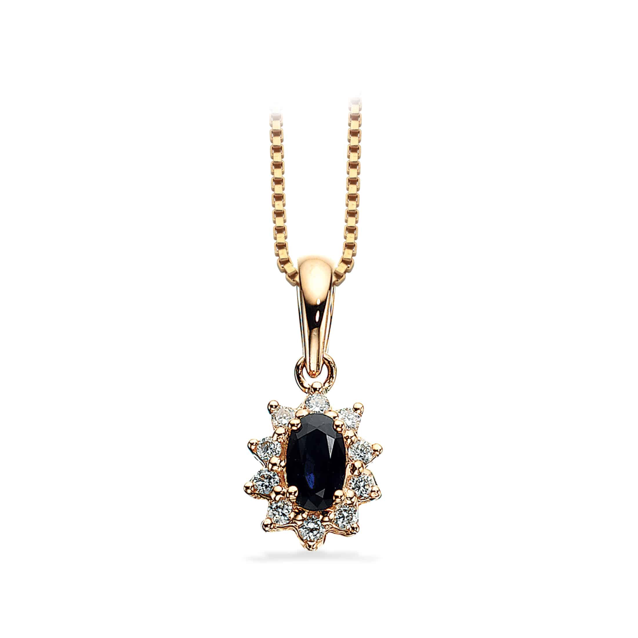 Scrouples Diana safir diamant vedhæng i 14 karat guld med 0,10 ct diamanter og blå safir