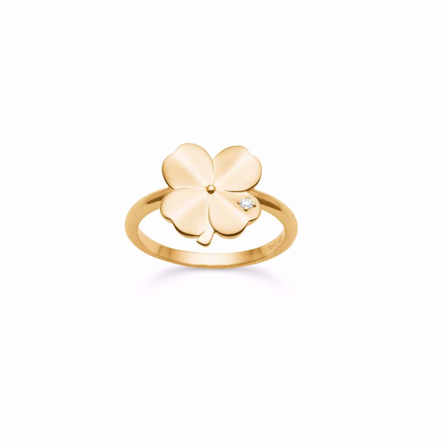 Guld & Sølv Design firkløver ring i forgyldt sølv