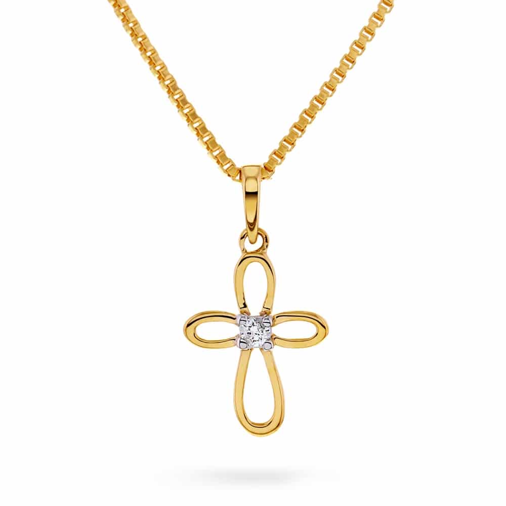 Arne Nordlie 14 Karat Guld Kors Med 0,02ct Diamant 52041