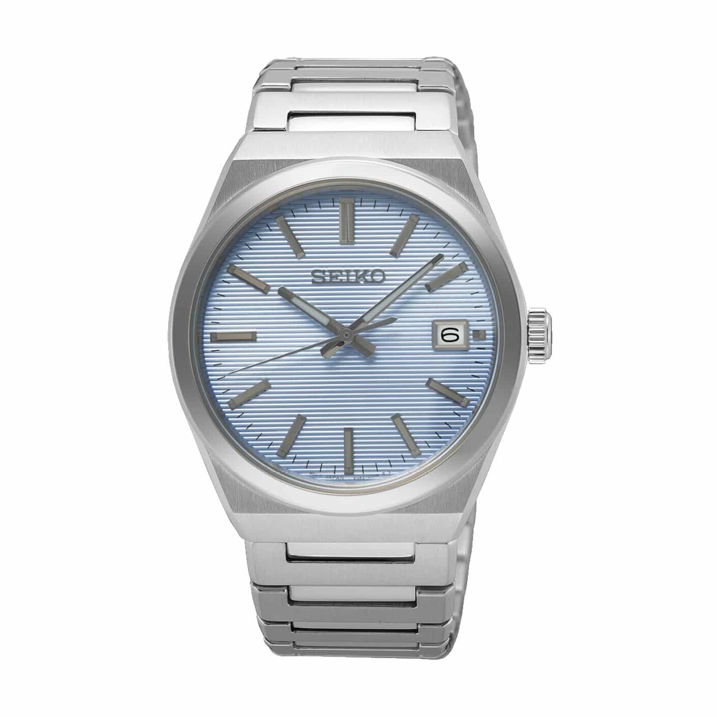 Seiko SUR599P1 lyst blå kvartsur i stål med safirglas og stållænke