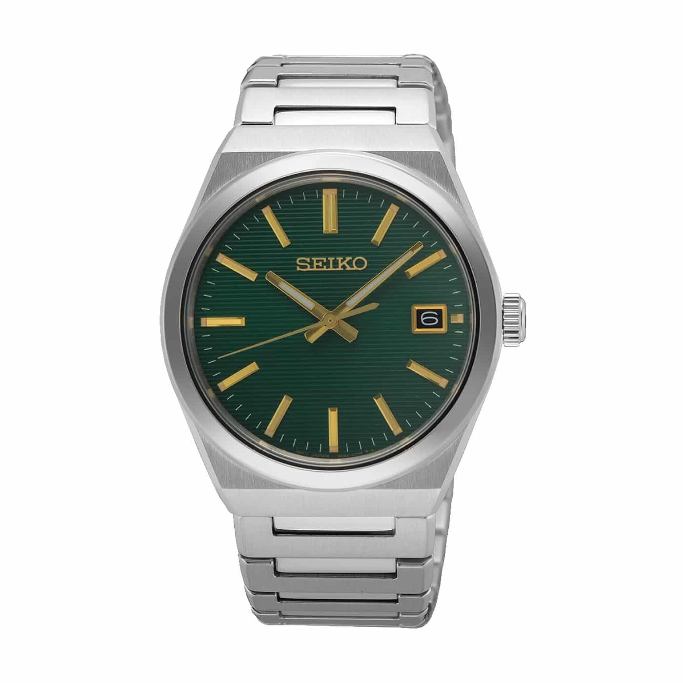 Seiko SUR601P1 klassisk quartzur med grøn urskive, safirglas og stållænke