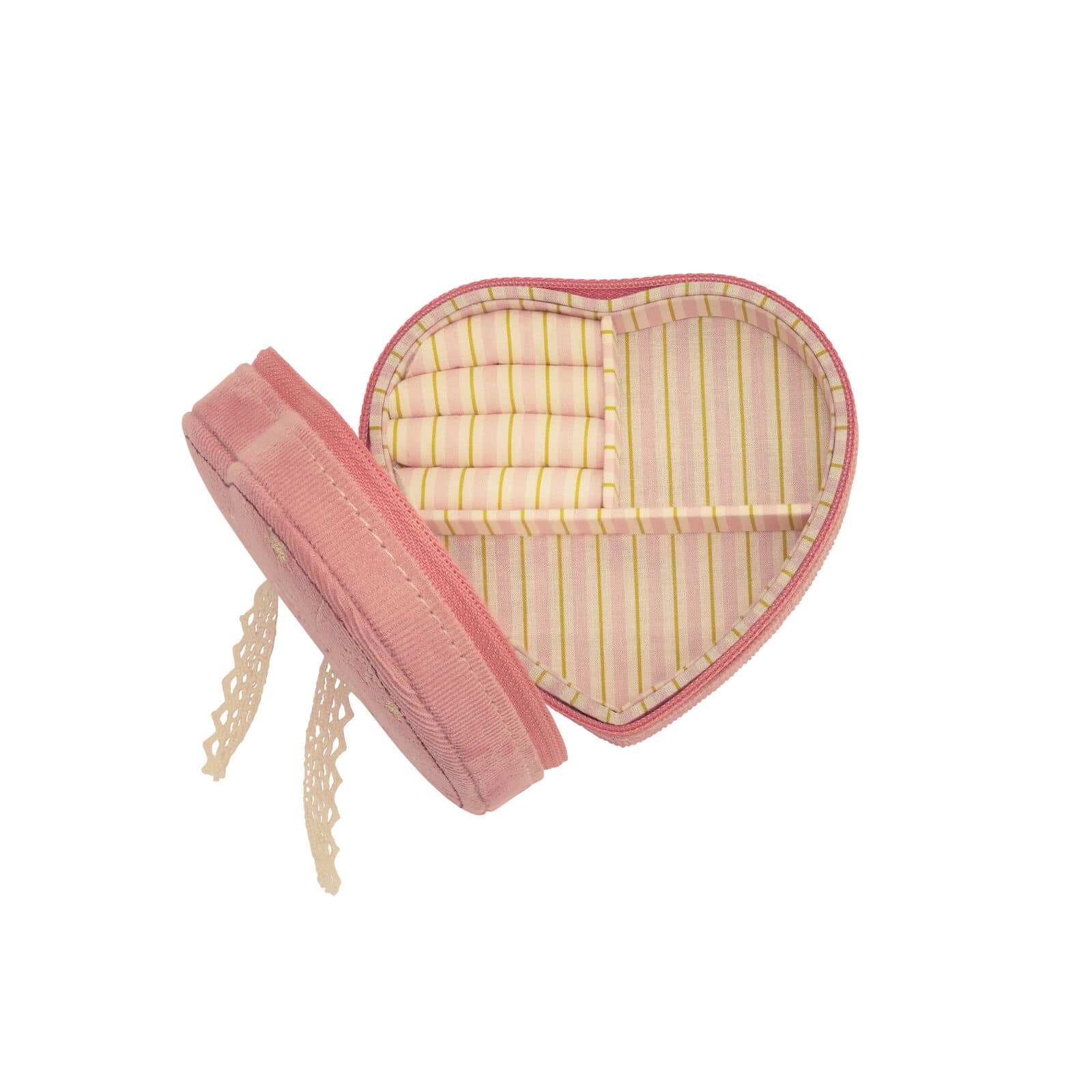 Maanesten Heart Smykkeskrin Box Pink Theatre Magic 4109 - smykkeskrin i pink fløjl med hjerteform, broderede stjerner og øjemotiv.