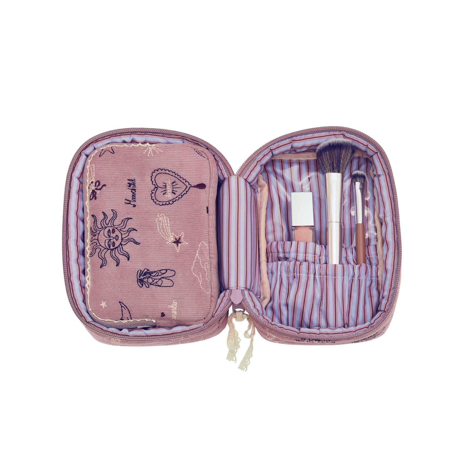 Maanesten Dreams Makeup Bag Purple Theatre Magic 4098 - Lille makeup-taske i lilla fløjl med foer i økologisk bomuld – perfekt til hverdag og rejse.
