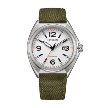 Citizen Classic Eco-Drive AW1571-09A – elegant herreur i rustfrit stål med hvid urskive, grøn rem, 40mm urkasse og 100m vandtæthed.