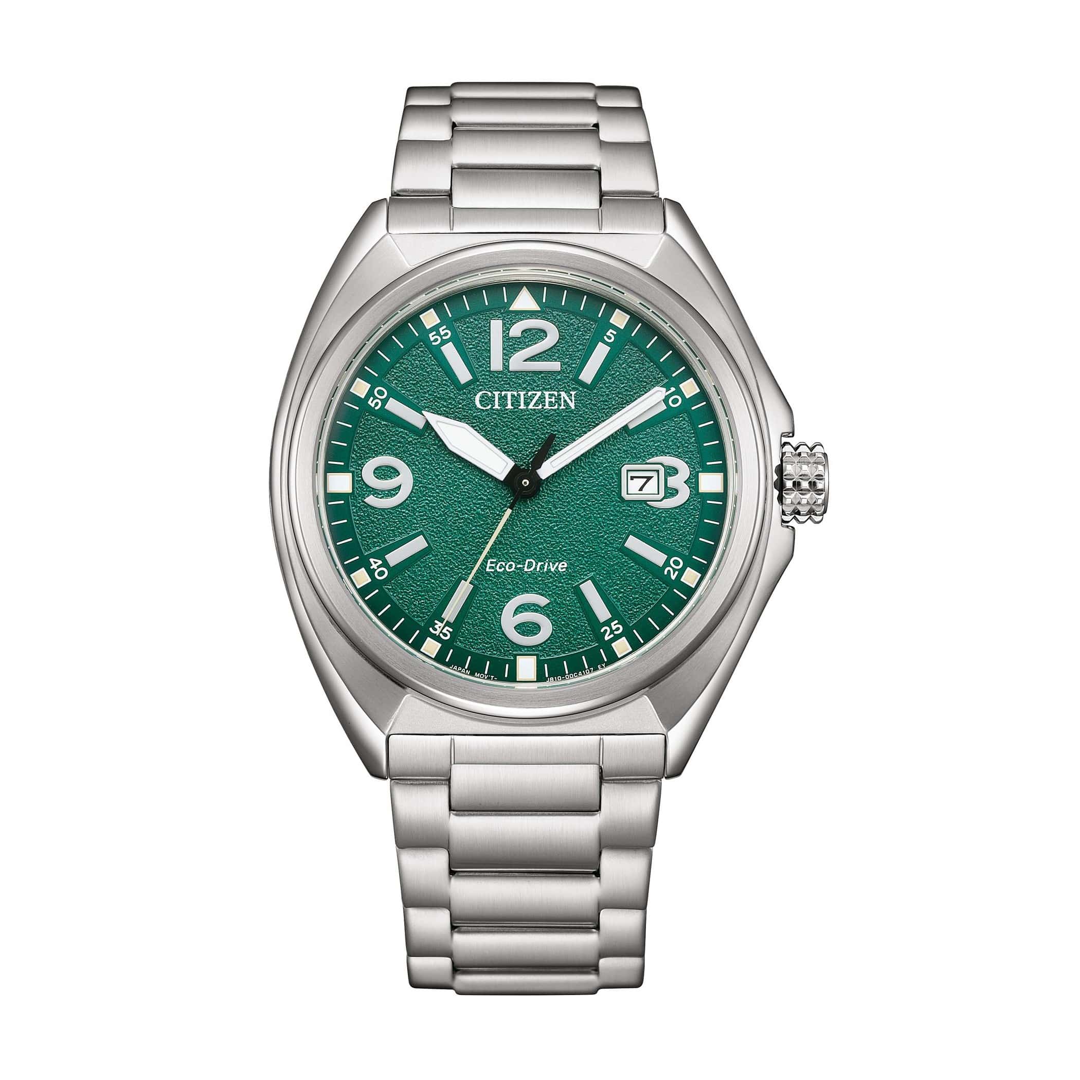 Citizen Classic Eco-Drive AW1571-76X – elegant herreur i rustfrit stål med grøn urskive, 40mm urkasse, 100m vandtæthed og 240 dage gangreserve.
