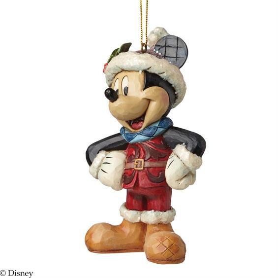 Disney Traditions Mickey Mouse Julefigur Ornament K2-A2823 – håndmalet resinfigur på 10 cm designet af Jim Shore. Perfekt til julepynt og Disney-samlere