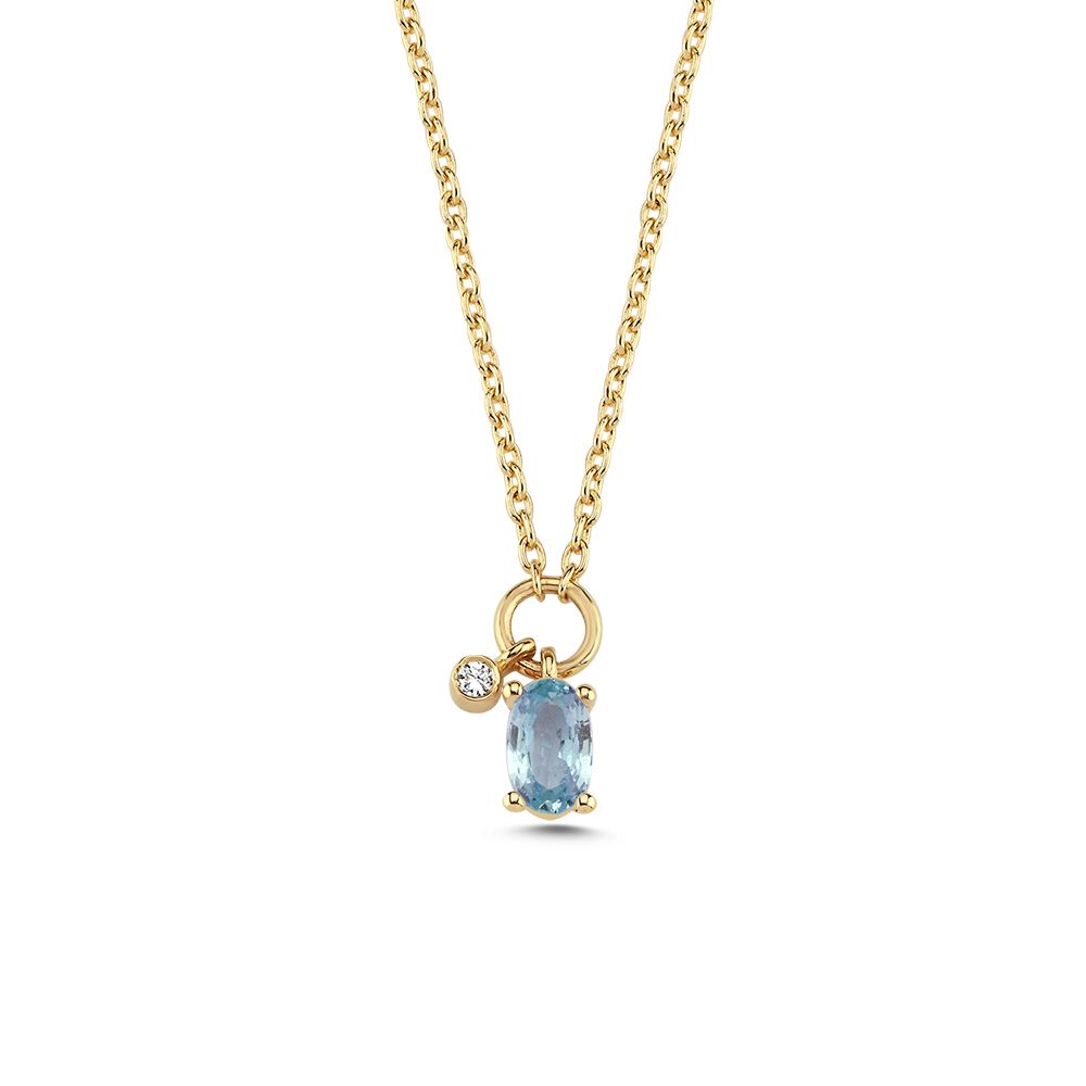 Nuran Gaia halskæde 14 karat V2570-SA-001RG med safir og 0,01 ct diamant. Fast vedhæng og justerbar kæde i 42/45 cm. Elegant og enkel