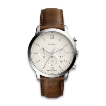 Fossil Neutra FS5380 herreur med brun læderrem, beige urskive og chronograph
