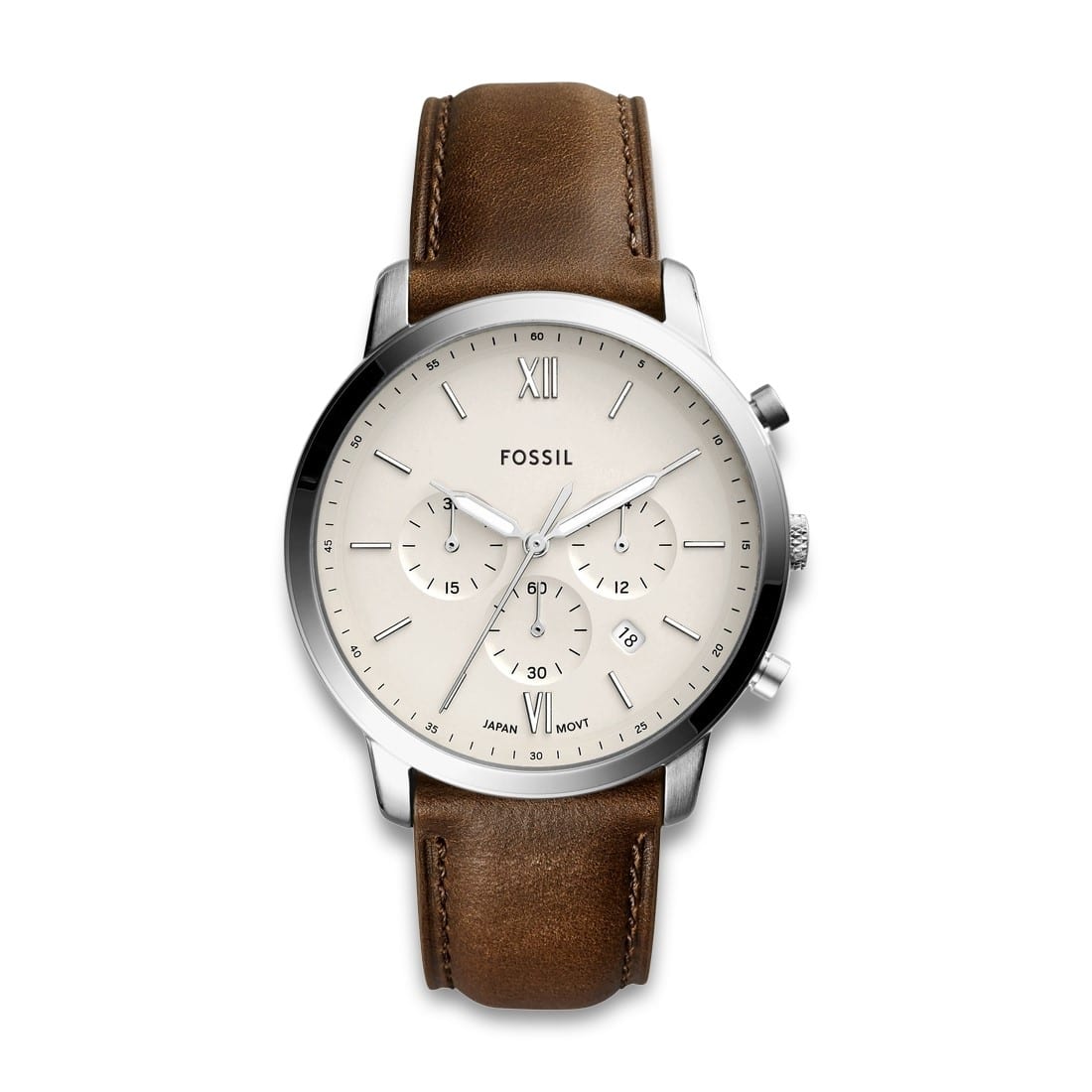 Fossil Neutra FS5380 herreur med brun læderrem, beige urskive og chronograph