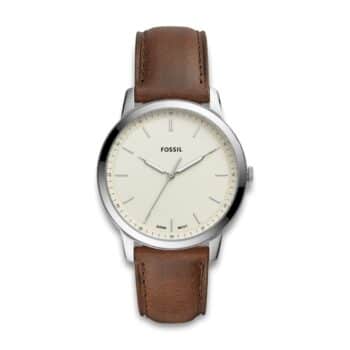 Fossil Minimalist FS5439 herreur med brun læderrem og beige urskive