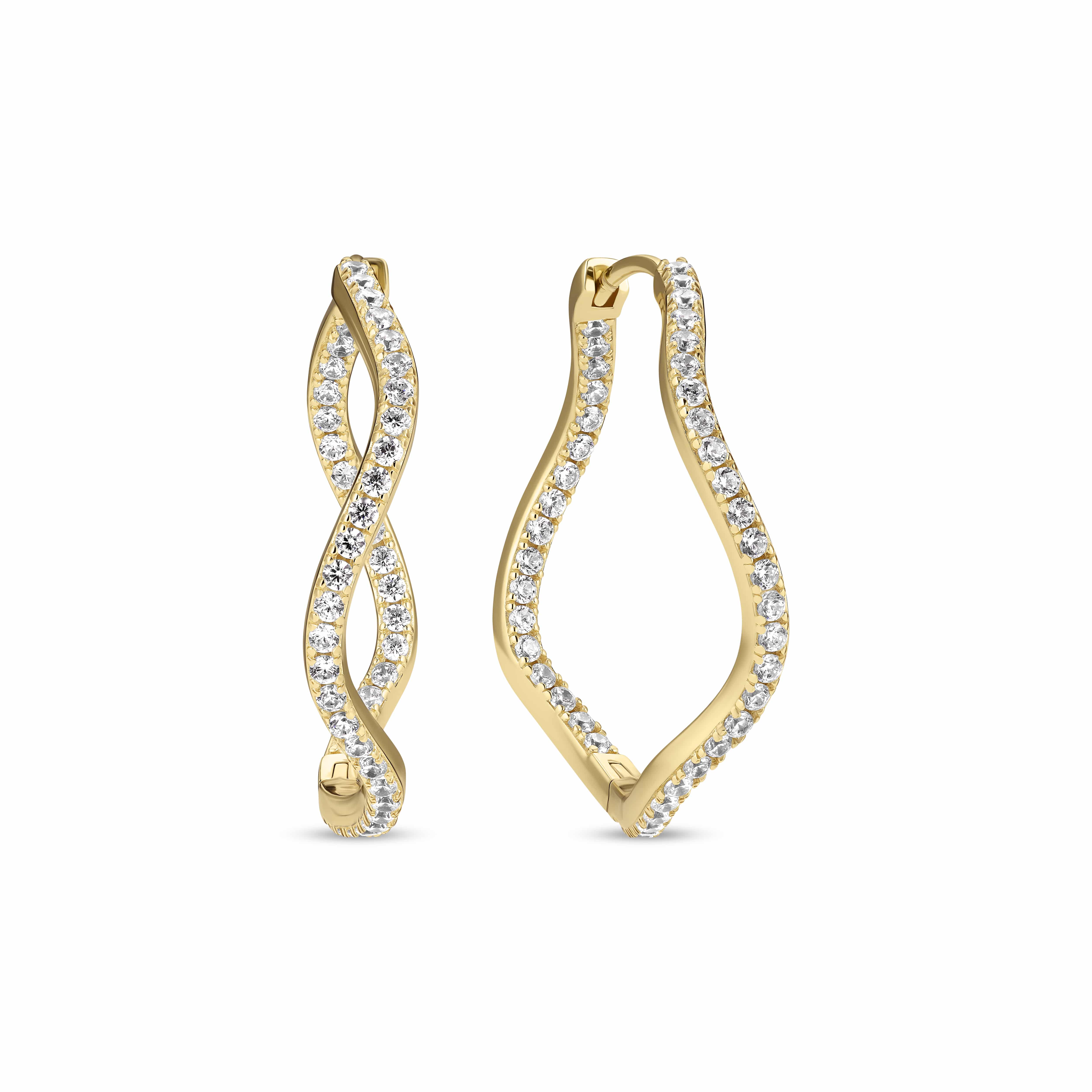 Sif Jakobs Ellera Waves X-Grande Øreringe Forgyldt Sølv 30mm SJ-E3879-CZ-YG - Hoops med bølget design og click-lukning – elegante og nemme at bære.
