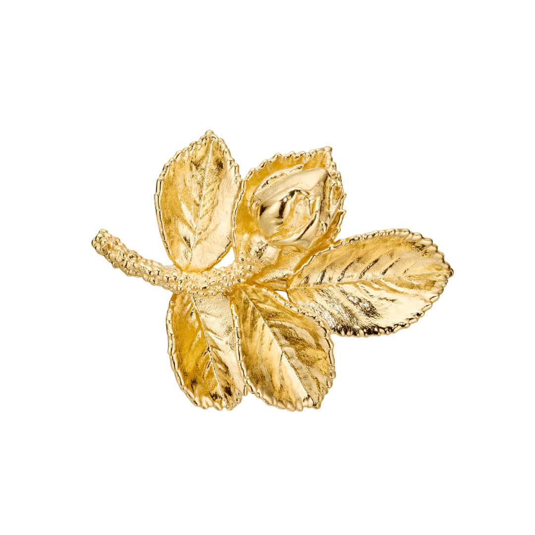 Flora Danica Rosenblad Broche Forgyldt 907.ROS-Bro-G - Elegant og tidløst dansk design med naturlig skønhed. Perfekt som stilfuldt accessory eller gave.
