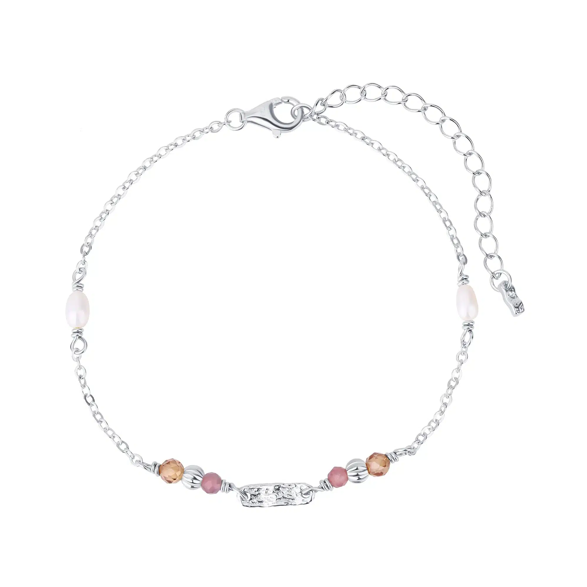 WiOGA Camisha Armbånd Sølv B-8428-S - Smukt armbånd med ferskvandsperler, citrin, turmalin - længde 15,5 - 18cm. Køb hos Guldsmedlange.dk