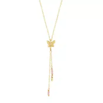 WiOGA Selena Halskæde Forgyldt N-9026-GP - Y halskæde med en fin sommerfugledetalje, zirkonia, smukke ferskvandsperler og blid rosa quartz.