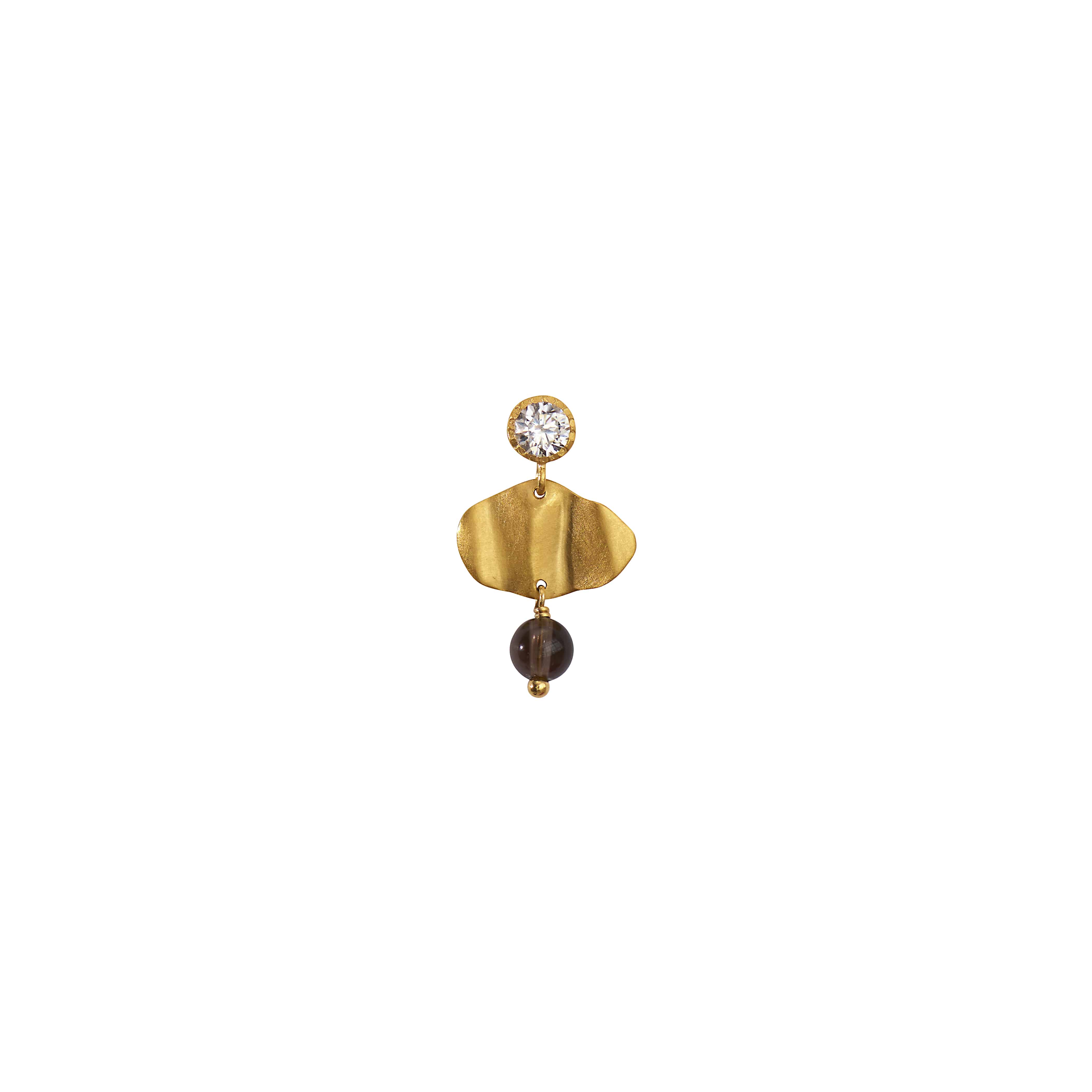 Stine A Petit Cleo Mocha Single Ørering Forgyldt 1411-02-S - Fin og elegant ørestik med klar zirkonia og røgkvarts. Perfekt til mix med andre øreringe.