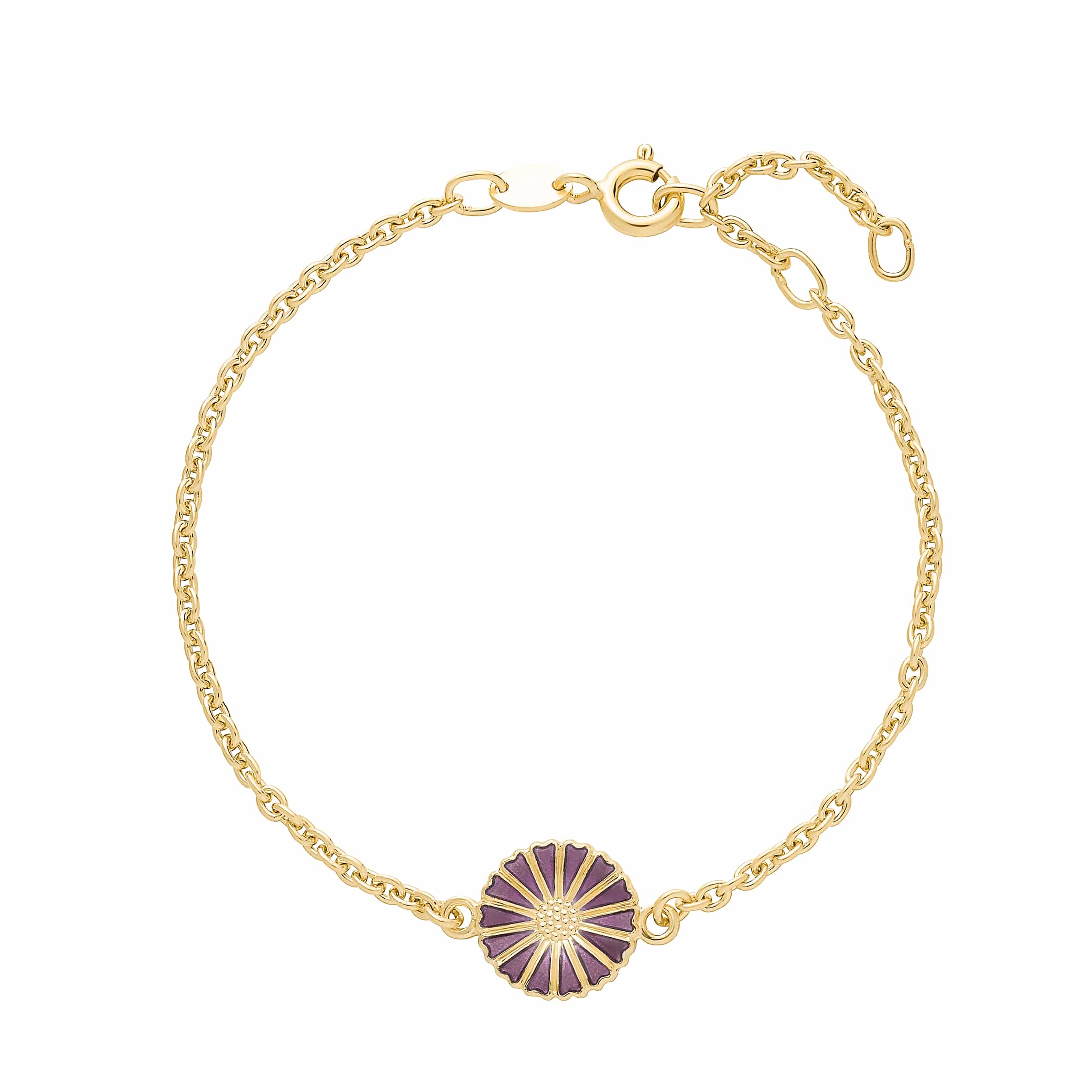 Lund Copenhagen Marguerit armbånd med lilla emalje forgyldt 11mm 9015111-LI - Regulerbar længde 16–19 cm – til hverdag og fest.