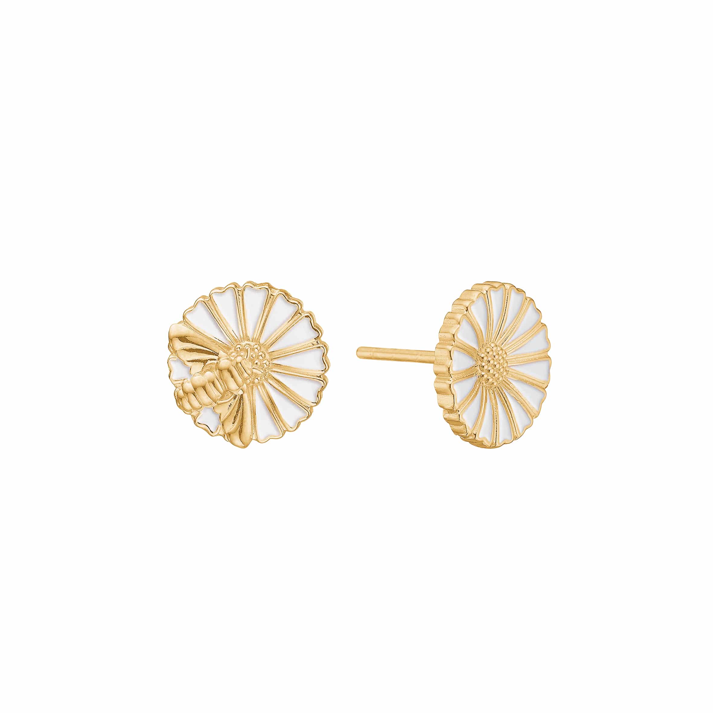 Lund Copenhagen Marguerit ørestikker med bi 11mm forgyldt 9095084-4-M - Klassisk design med en lille bi på den ene ørestik.