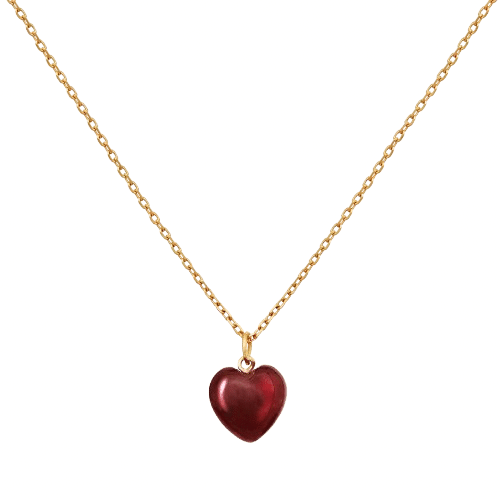 Maanesten Esma Heart halskæde forgyldt 2846A - med hjerte i rød jade. Justerbar kæde 42 + 3 cm. Et enkelt smykke til hverdag og fest.