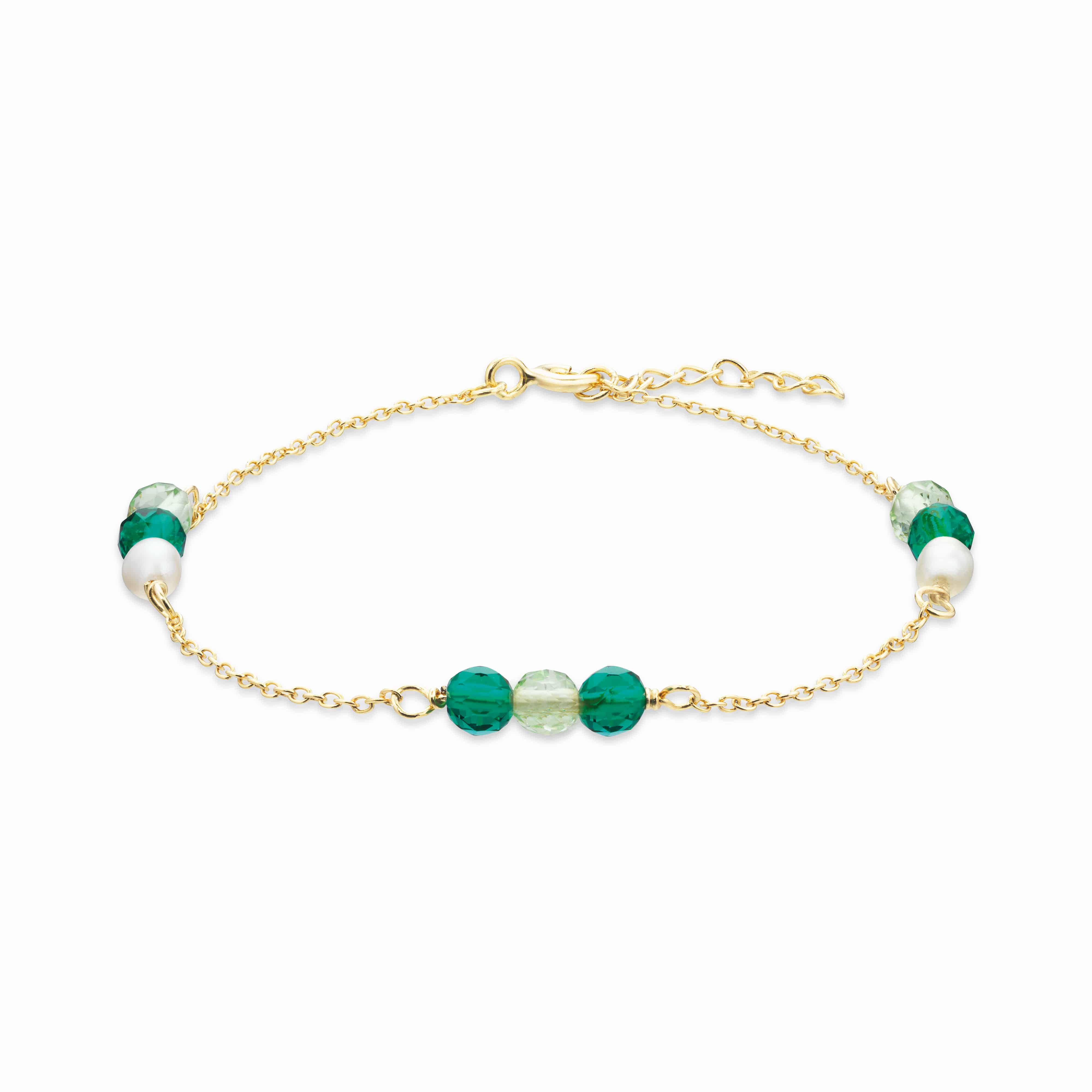 Scrouples Armbånd med grønne sten og perler 17+2cm forgyldt 300422A,M - fint og feminint armbånd med grønne sten og små perler.