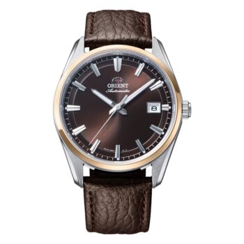 Orient Stretto Date RA-AC0R03Y er et automatic herreur med brun urskive, brun rem, safirglas og 5 ATM vandtæthed.