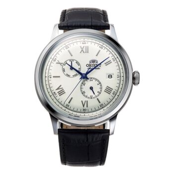Orient Classic Bambino RA-AK0701S er et automatisk herreur med hvid urskive, sort rem. Klassisk design og japansk urværk.