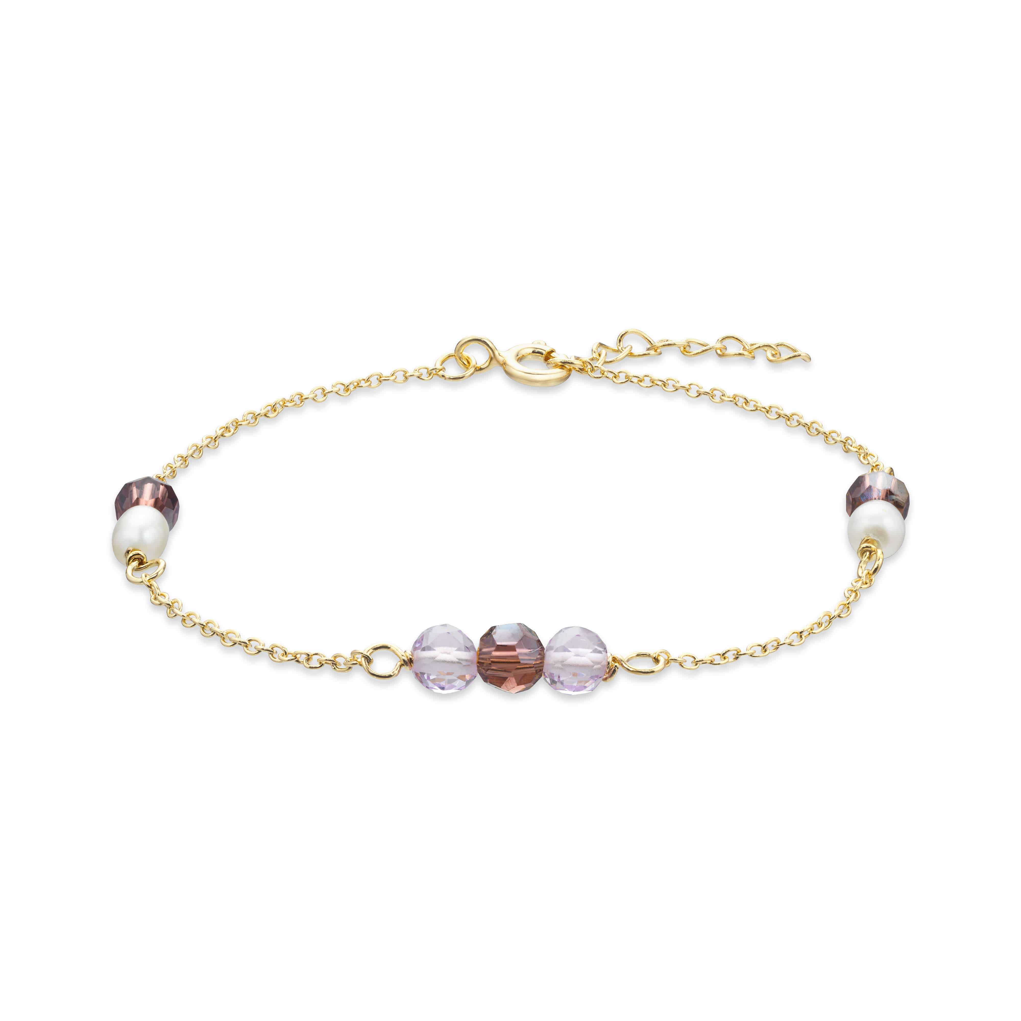 Scrouples Armbånd med lilla sten og perler forgyldt 17+2cm 300432A,M - fint og feminint armbånd med lilla sten og små perler.