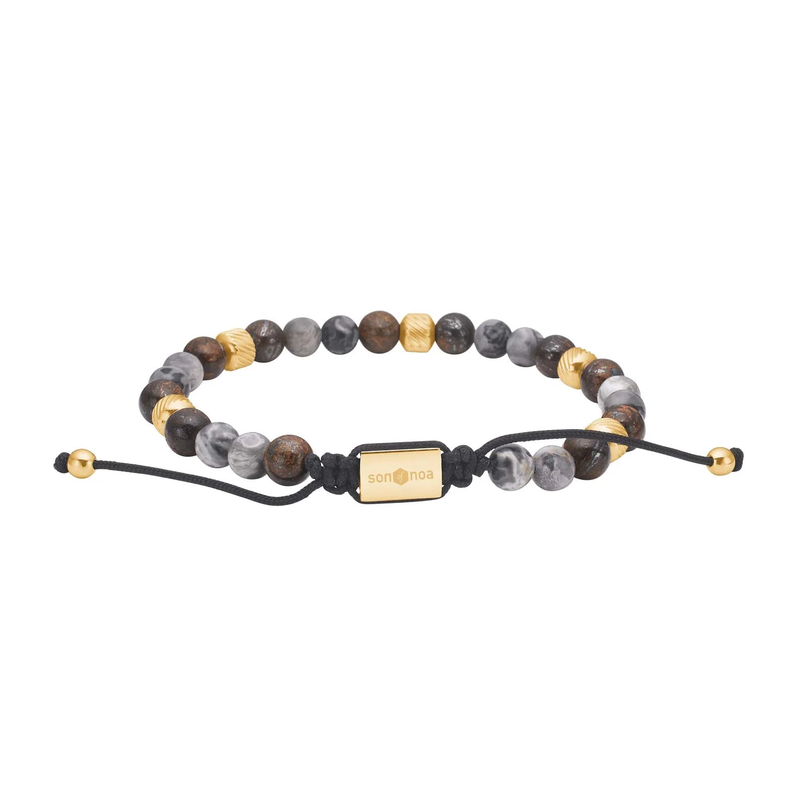 Son of Noa Stenarmbånd map stone/ilmenite bronzitite og stål IP gold 6mm 19-25cm 80890592800