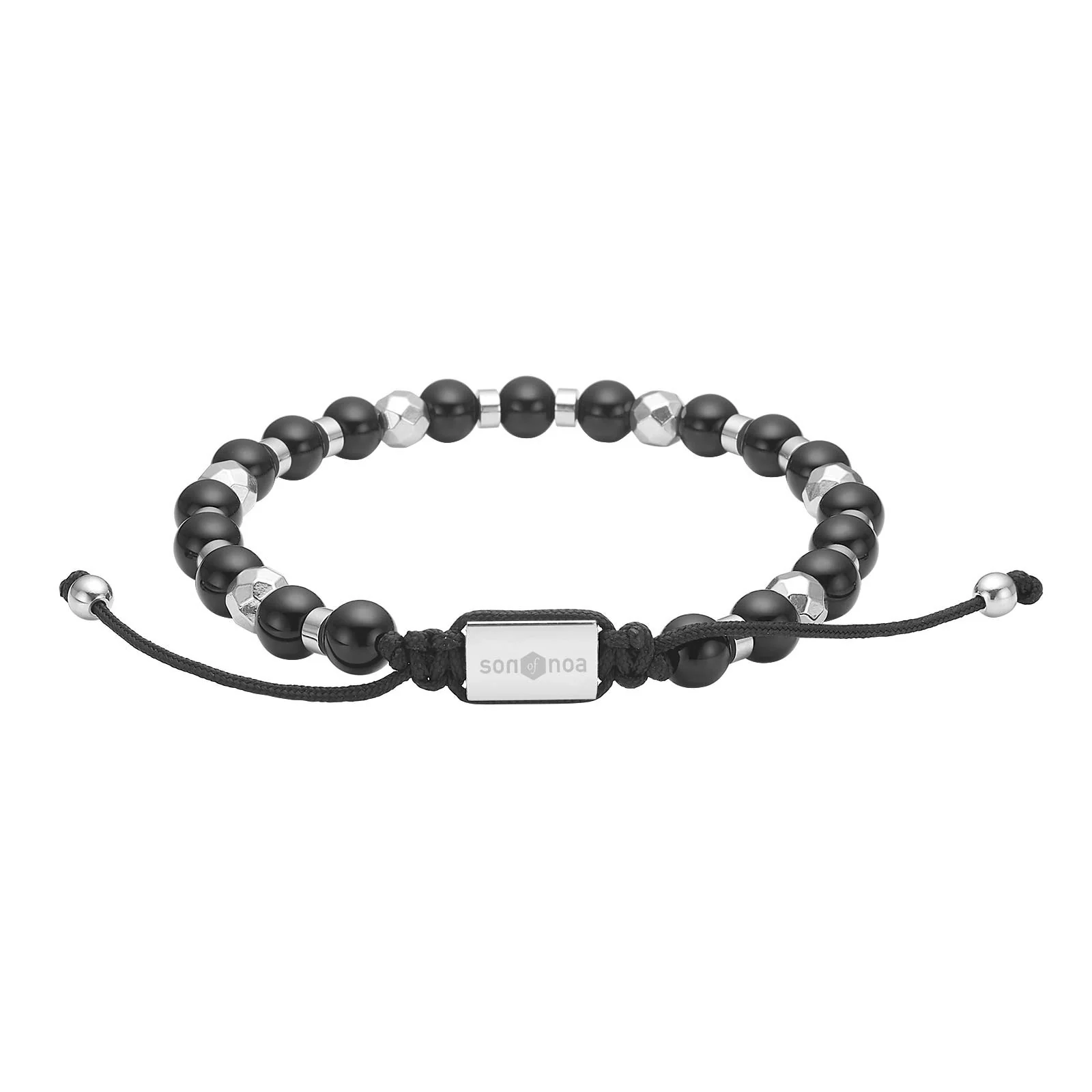Son of Noa stenarmbånd sort agat med stål 6mm 19-25cm 80890492700