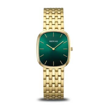 Bering Classic Dameur guldfarvet stål med grøn sunray skive 30 x 26 mm 12526-738