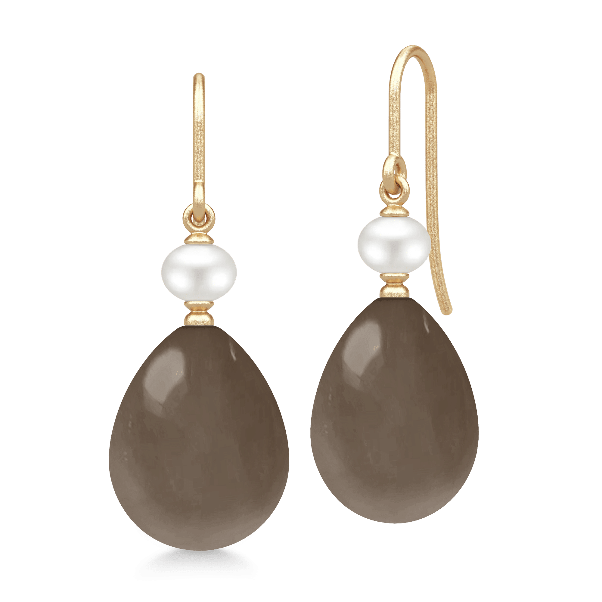 Julie Sandlau Elina øreringe i 100 % genanvendt 14 kt guld med Chocolate Moonstone og hvid ferskvandsperle YG14-HKS829WHPLCHMN