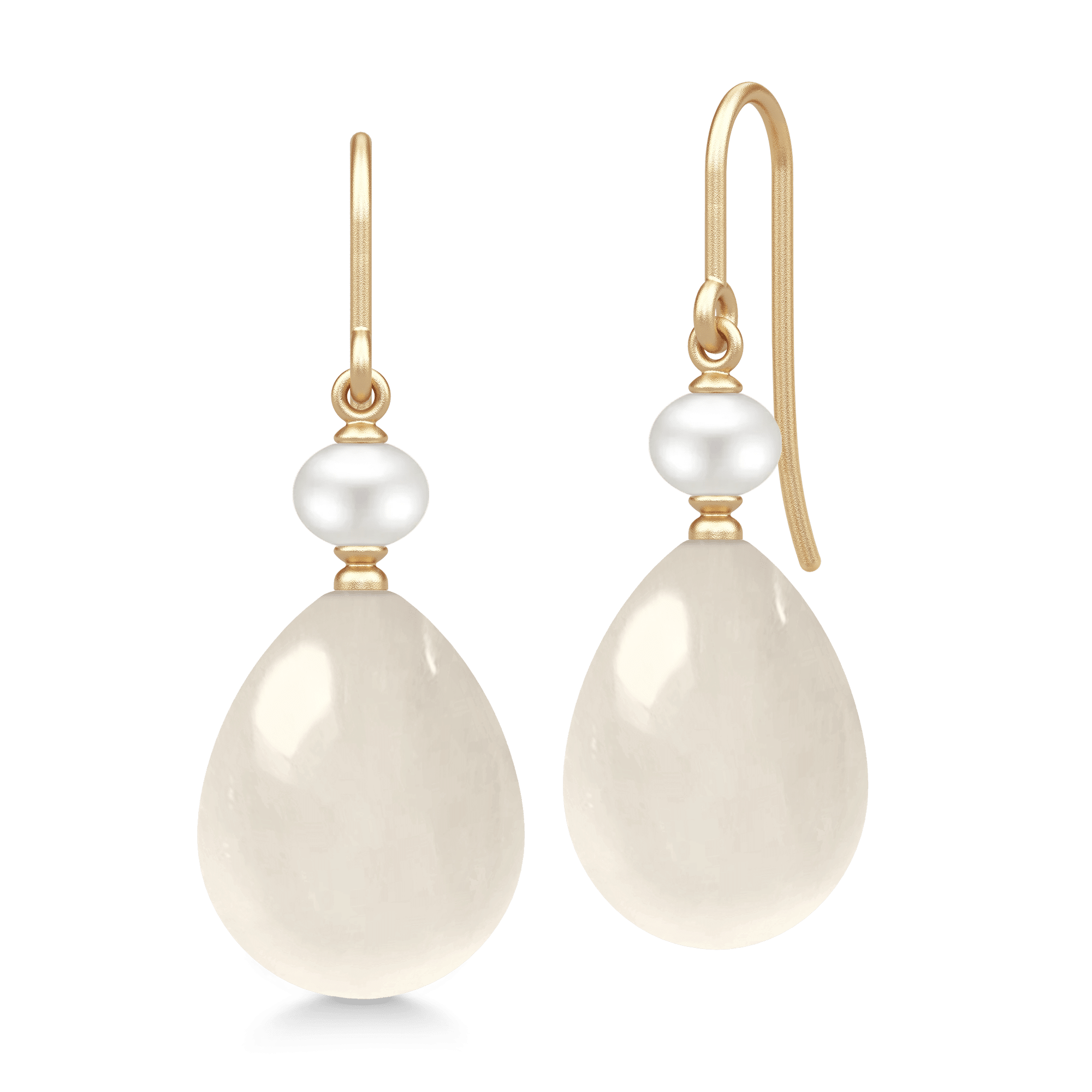 Julie Sandlau Elina øreringe i 100 % genanvendt 14 kt guld med White Moonstone og hvid ferskvandsperle YG14-HKS829WHPLWHMN