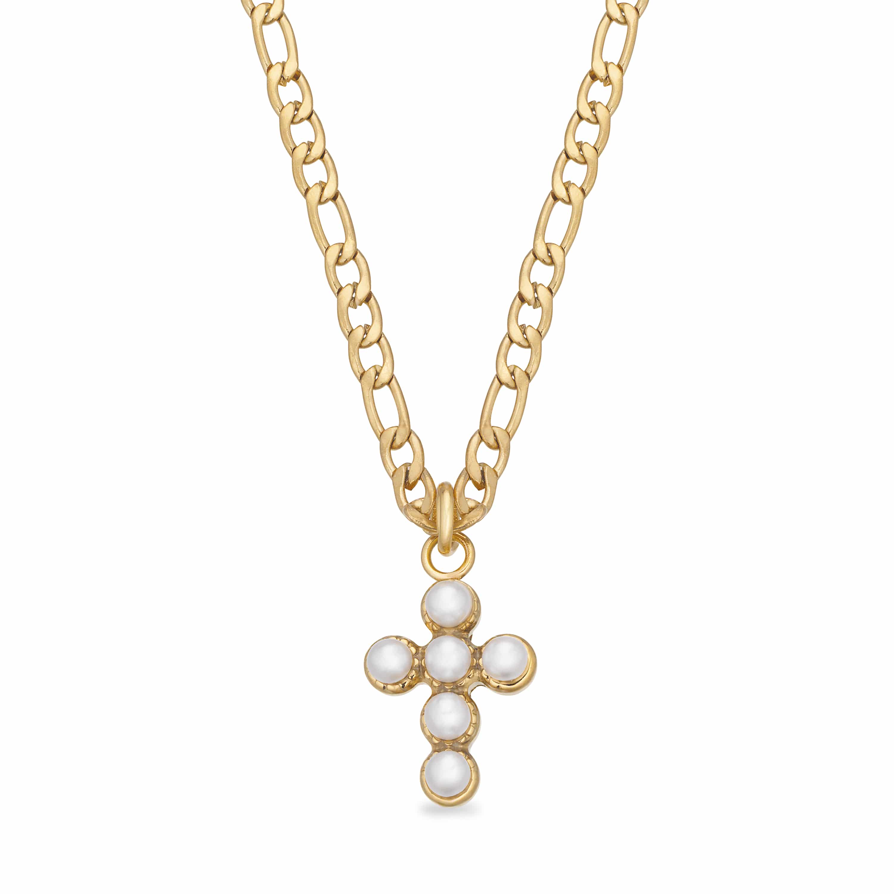 Scrouples Molly halskæde med perle kors stål PVD 40+5 cm