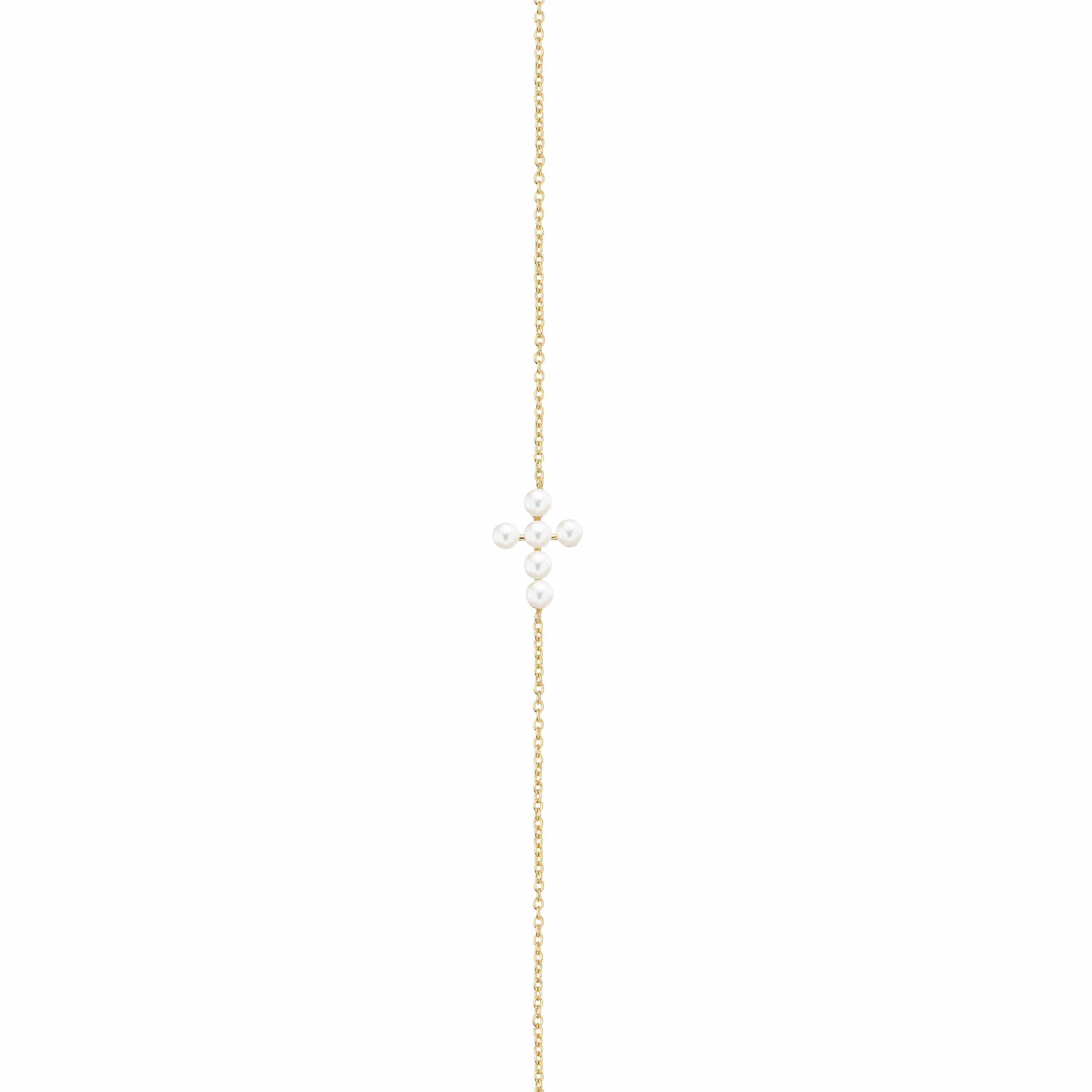 Scrouples armbånd med kors forgyldt sølv med perler 17+3 cm – 300452A,M